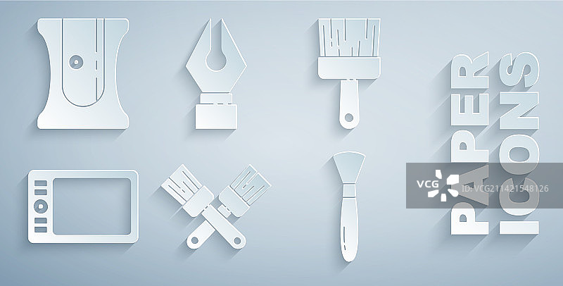 交叉的画笔、油漆和图形平板电脑图片素材