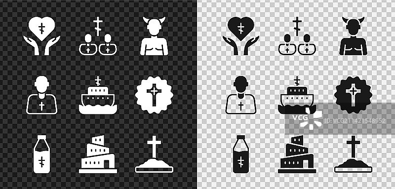 心形宗教十字架与牧师图案图片素材