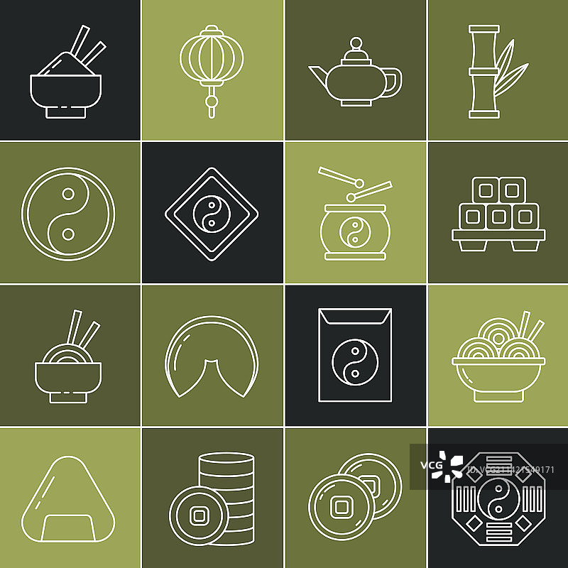 阴阳亚洲面条碗寿司线条图片素材