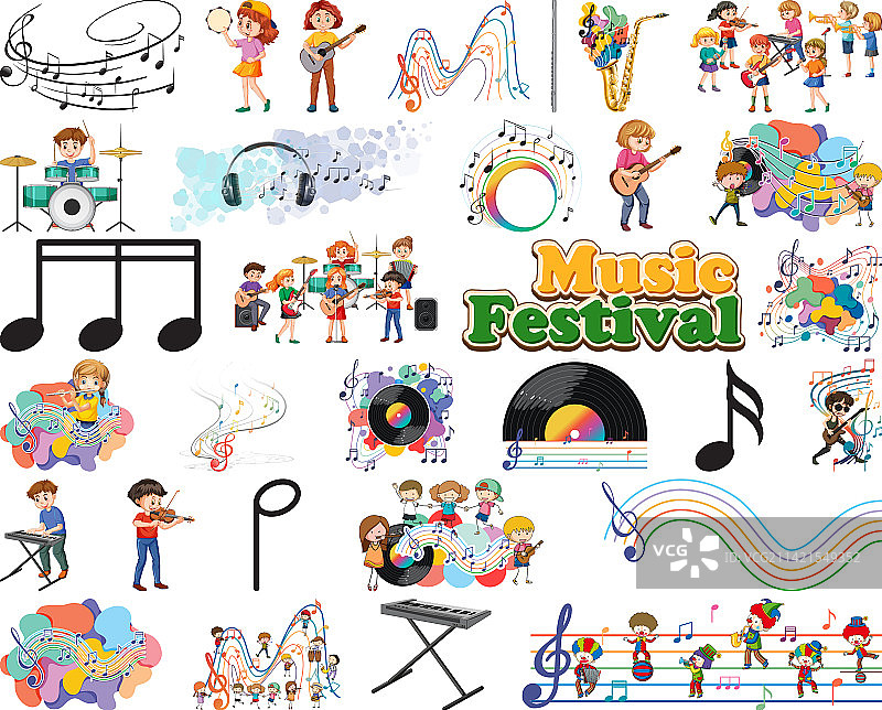 儿童乐器和音乐符号套装图片素材