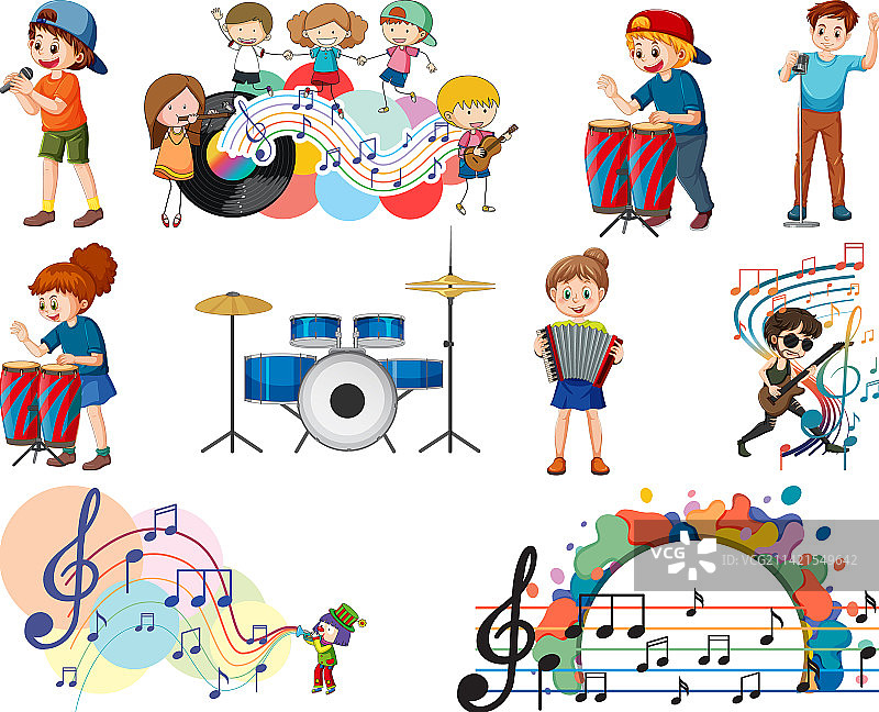 儿童乐器和音乐符号套装图片素材