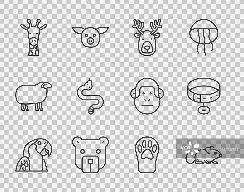 金刚鹦鹉、老鼠与鹿头线条图图片素材