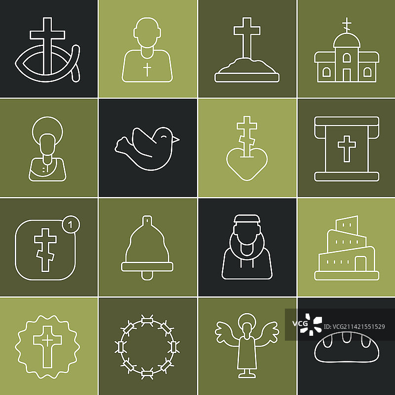 面包巴别塔圣经故事旗帜线条组合图片素材