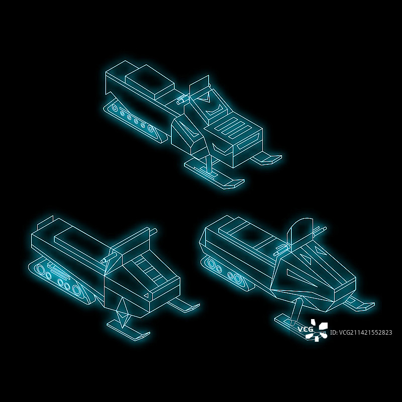 霓虹雪地摩托图标套装图片素材