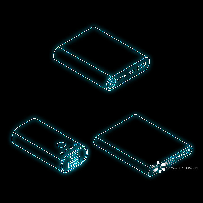 充电宝霓虹灯图标套装图片素材