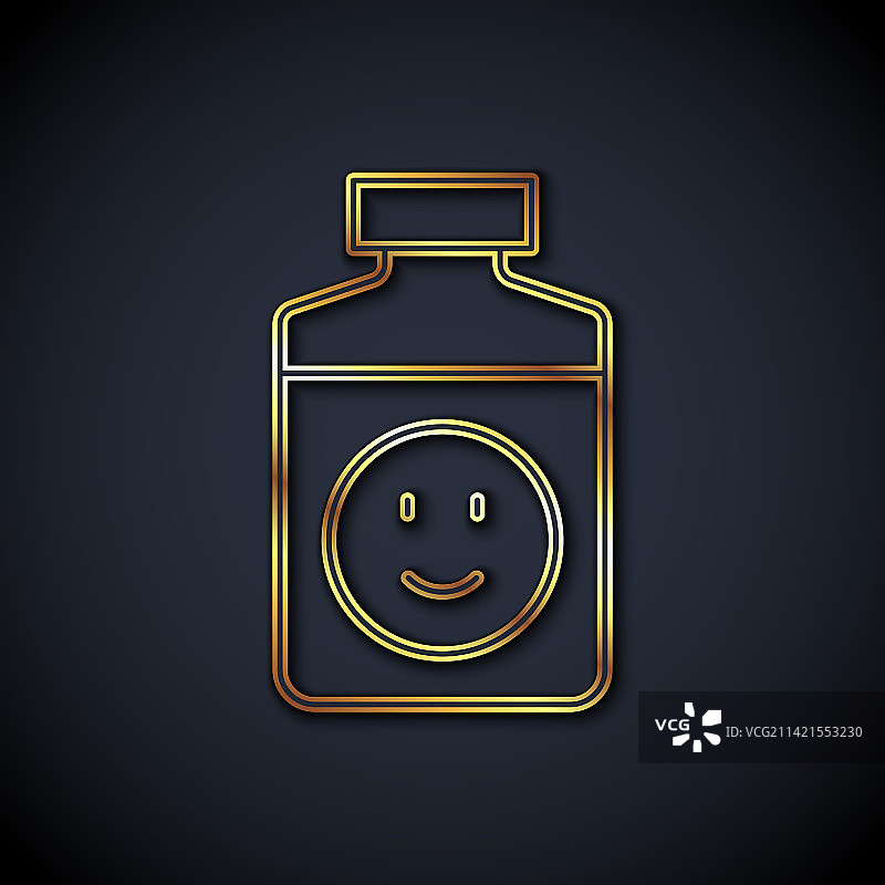 金色线条抗抑郁药图标在黑色上隔离图片素材