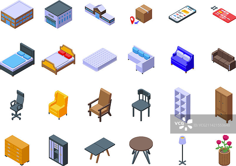 家具店等距风格图标集图片素材