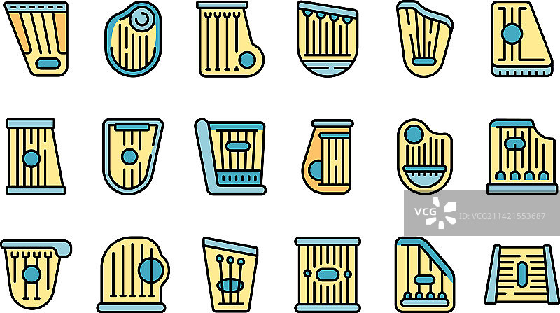 Kantele乐器彩色图标线稿集图片素材