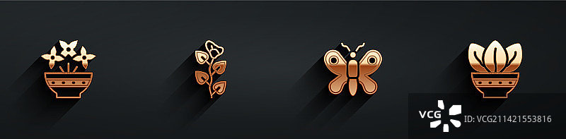 花瓶花卉、常春藤与蝴蝶素材图片素材