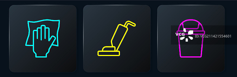 清洁服务、垃圾桶和真空吸尘器组合图片素材