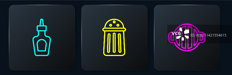 酱汁瓶、烧烤架和盐的线条组合图片素材