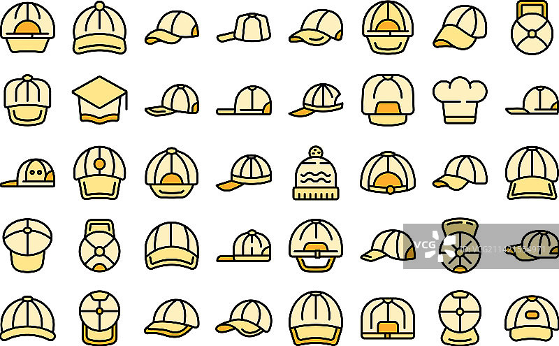 帽子图标集彩色轮廓图片素材