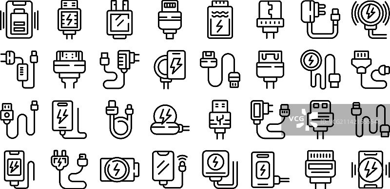 手机充电器图标集移动设备轮廓图片素材