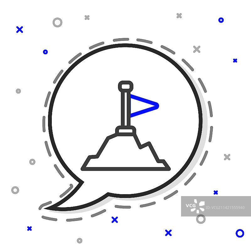 山顶带旗帜的线条山脉图标图片素材