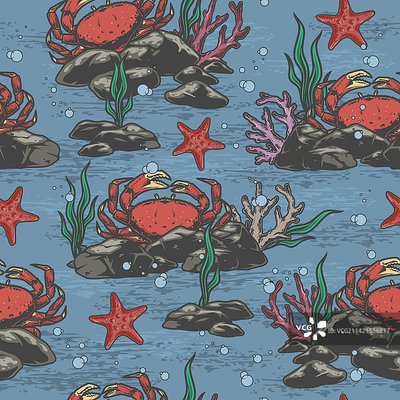 彩色海蟹无缝图案图片素材