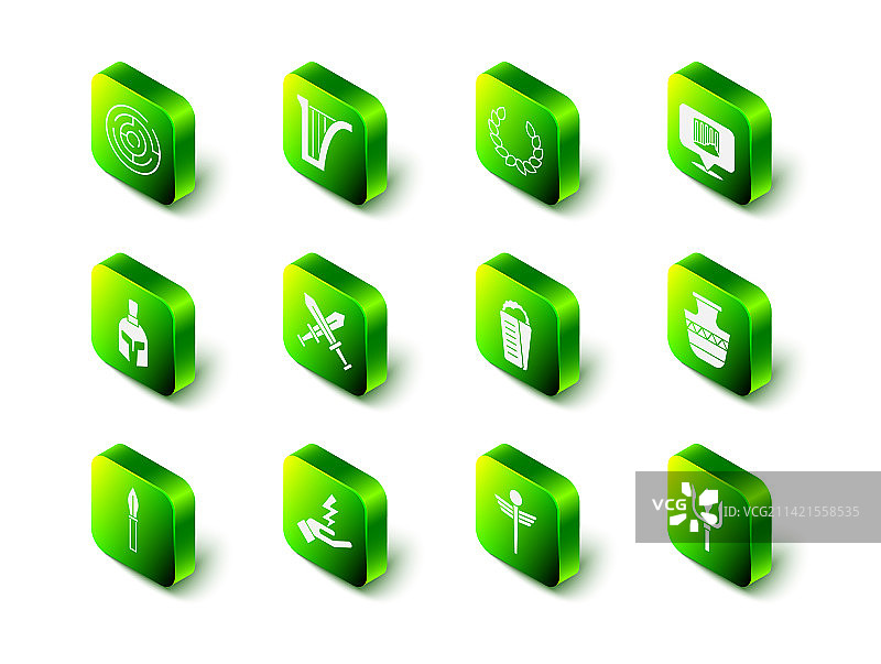 竖琴、月桂花环、古代柱子、双耳瓶套装图片素材