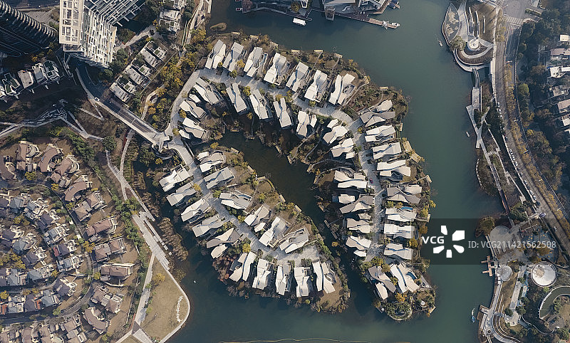 航拍成都天府新区麓湖的高级别墅群图片素材