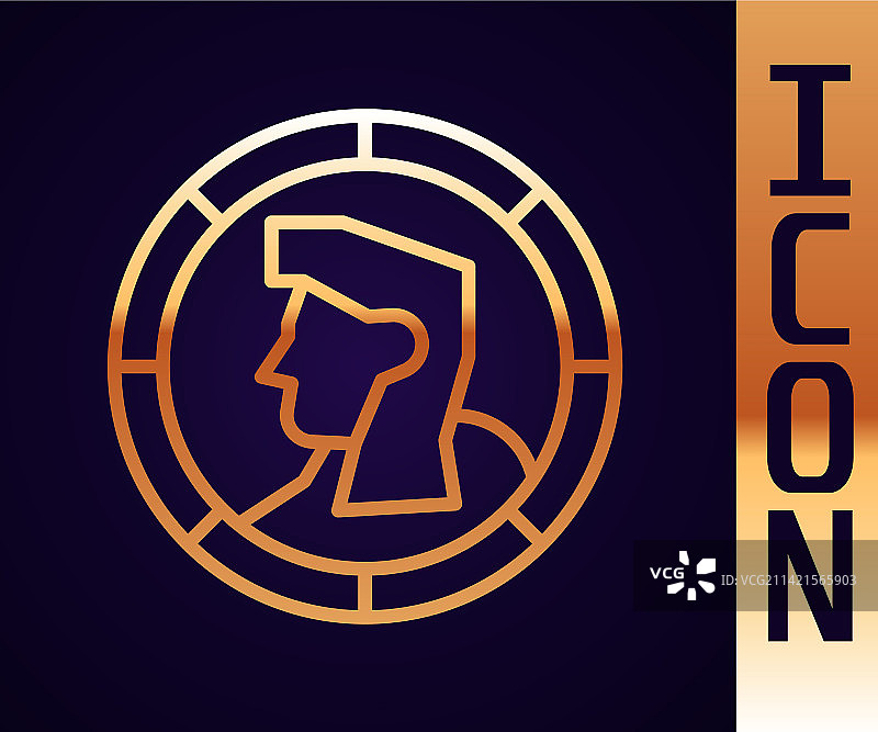黑色背景上的金色线条古代硬币图标图片素材