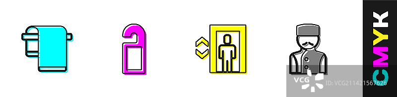 衣架上的毛巾、请勿打扰提示牌、电梯套装图片素材