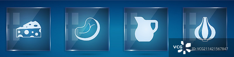 奶酪牛排肉牛奶玻璃杯套装图片素材