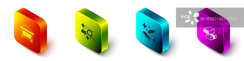 2.5D等距视角矿车金条金币素材图片素材