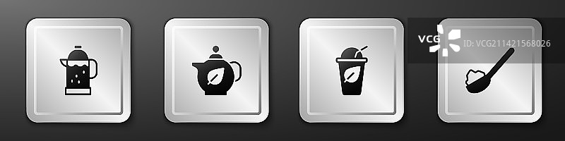 法式滤压壶茶具和茶叶杯素材图片素材