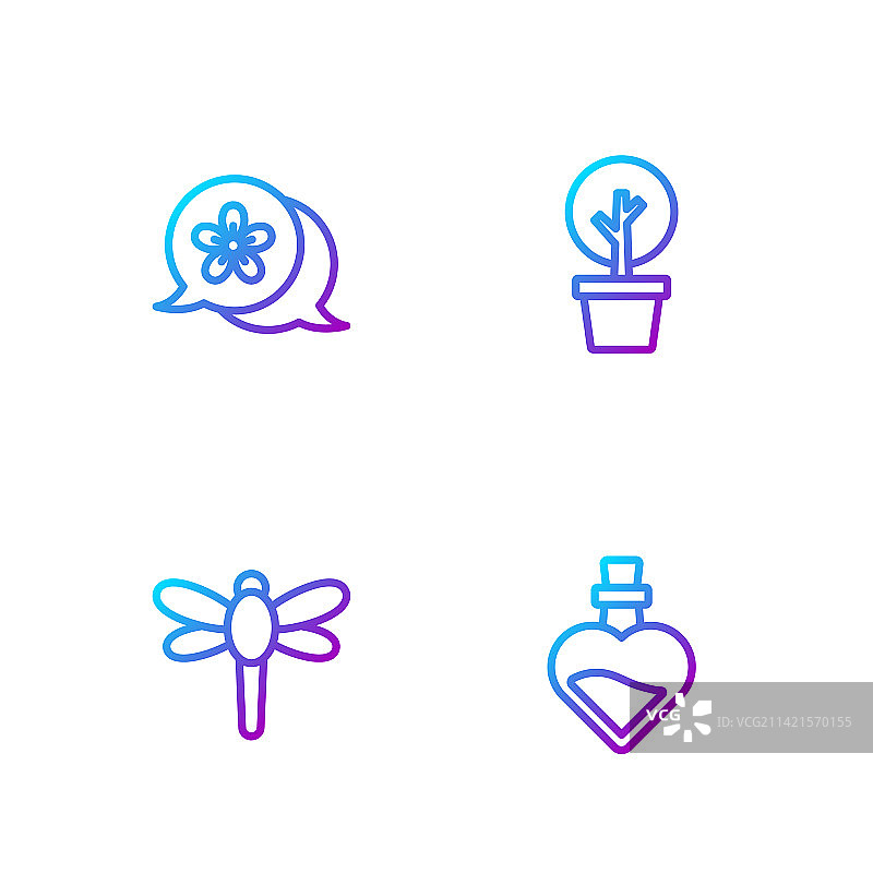 爱情药水瓶和蜻蜓线条组合图片素材