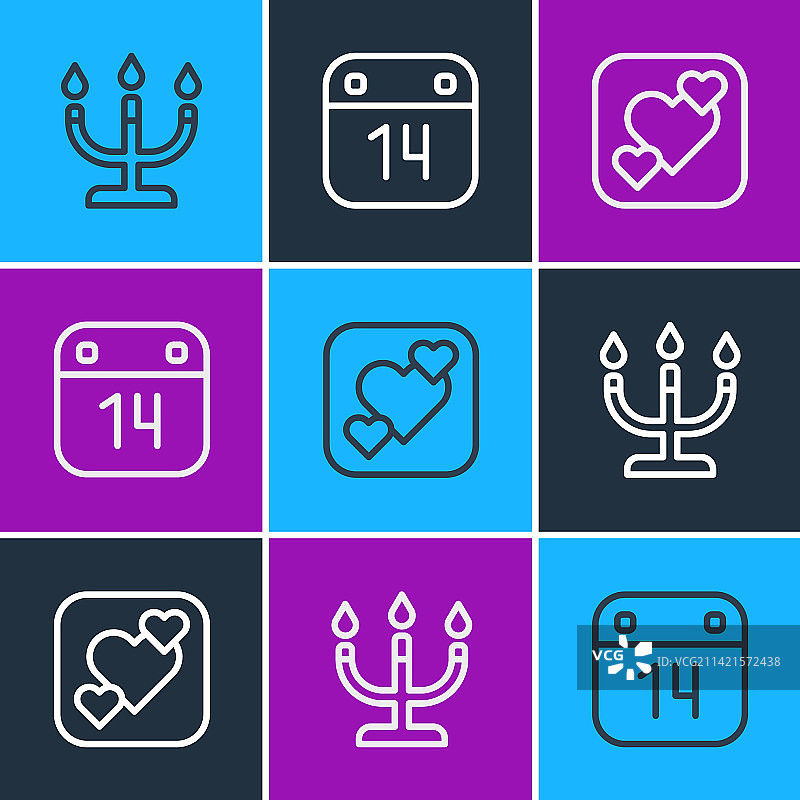 心形烛台日历线条组合图片素材