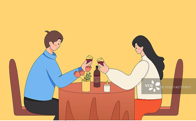 情人节情侣约会庆祝人物插画图片素材