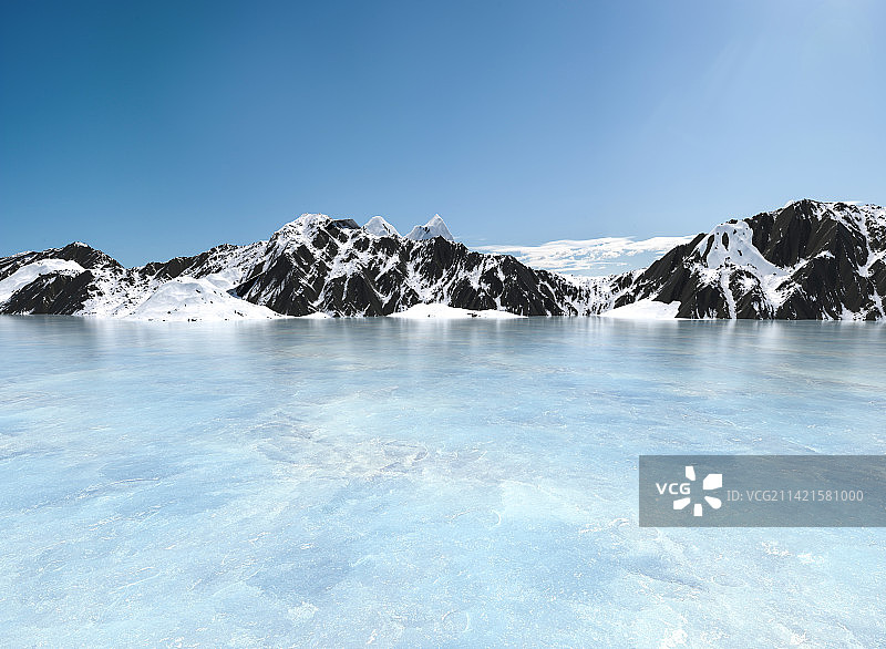 雪山和结冰的湖面图片素材