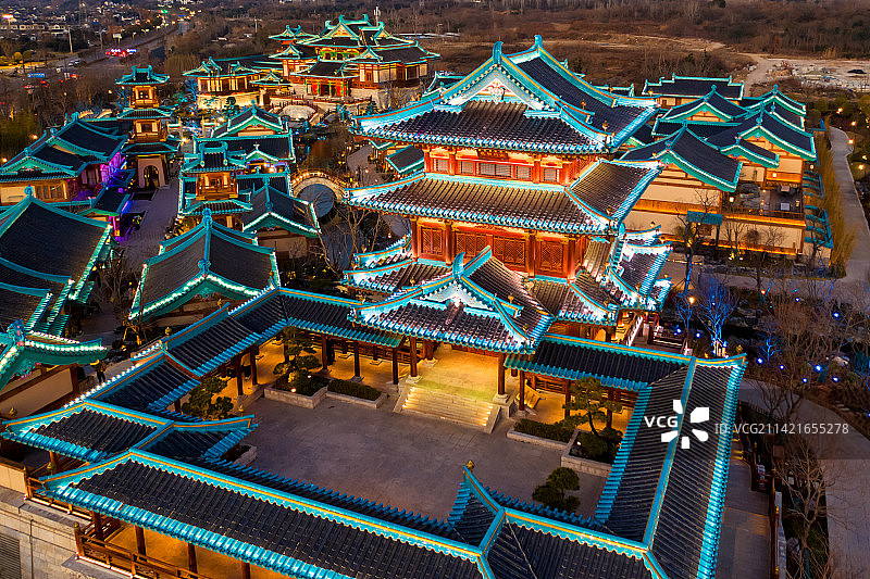 南京金陵小城燕集里风光航拍及夜景图片素材