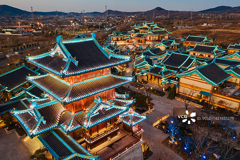 南京金陵小城燕集里风光航拍及夜景图片素材