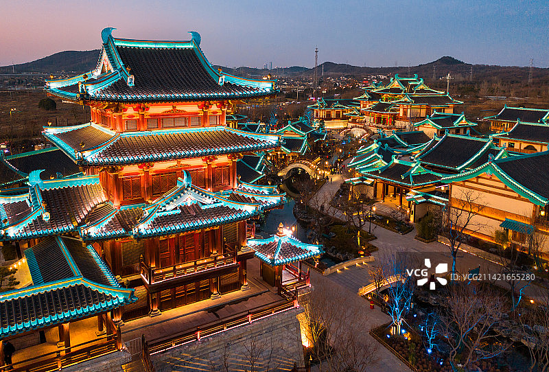 南京金陵小城燕集里风光航拍及夜景图片素材