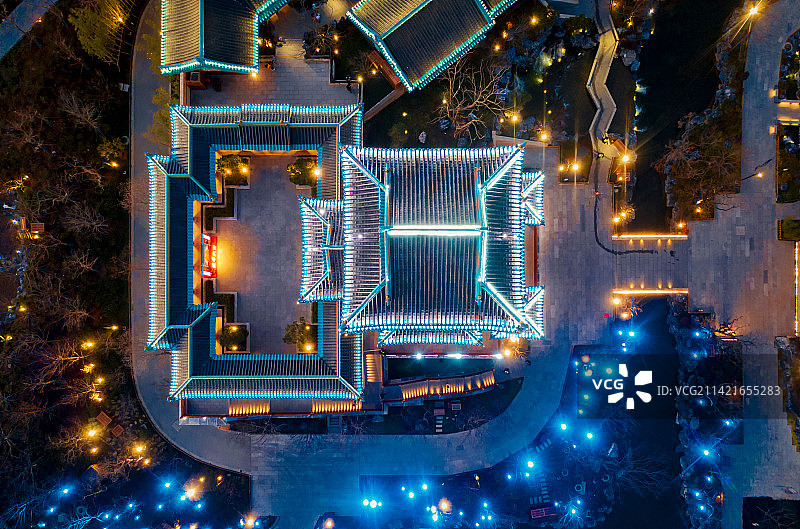 南京金陵小城燕集里风光航拍及夜景图片素材