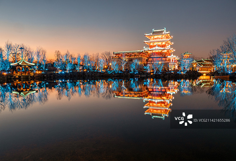 南京金陵小城燕集里风光航拍及夜景图片素材