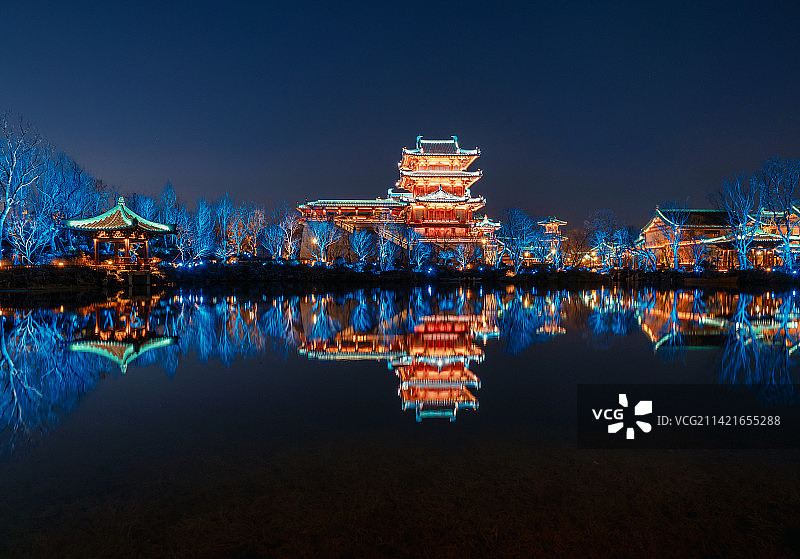 南京金陵小城燕集里风光航拍及夜景图片素材