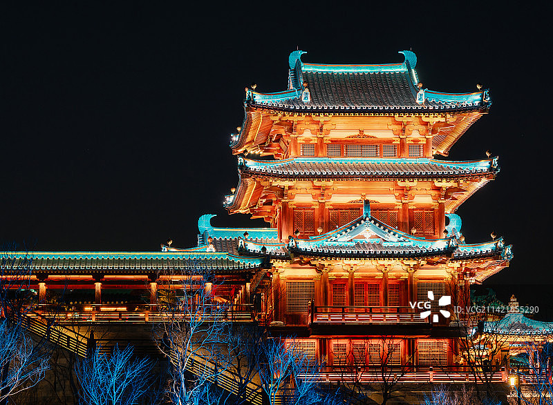 南京金陵小城燕集里风光航拍及夜景图片素材