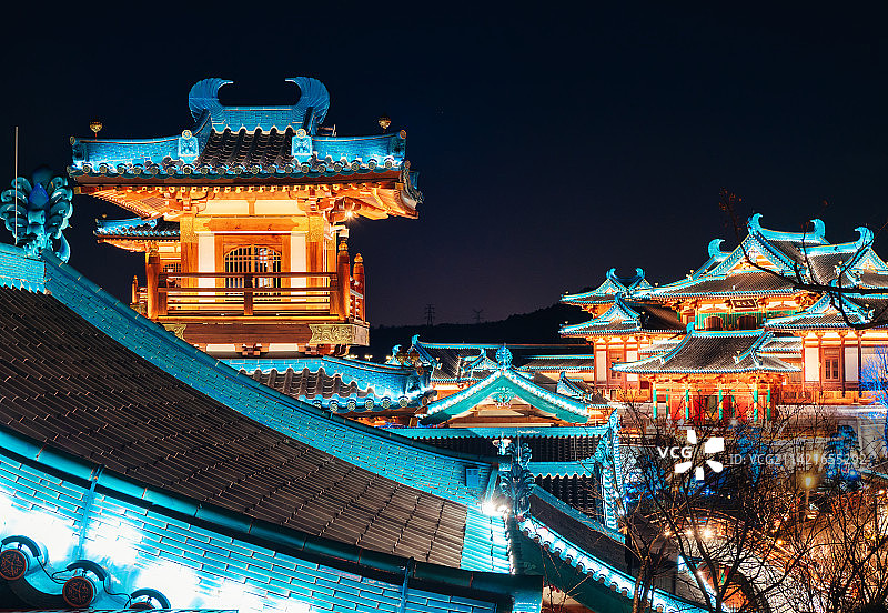 南京金陵小城燕集里风光航拍及夜景图片素材