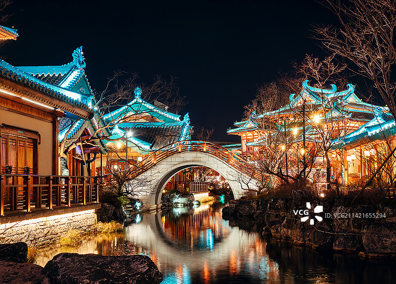 南京金陵小城燕集里风光航拍及夜景图片素材