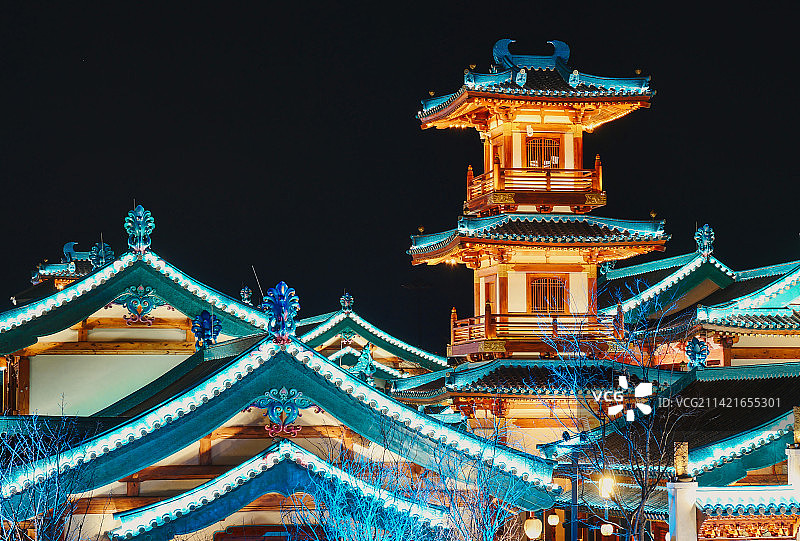 南京金陵小城燕集里风光航拍及夜景图片素材