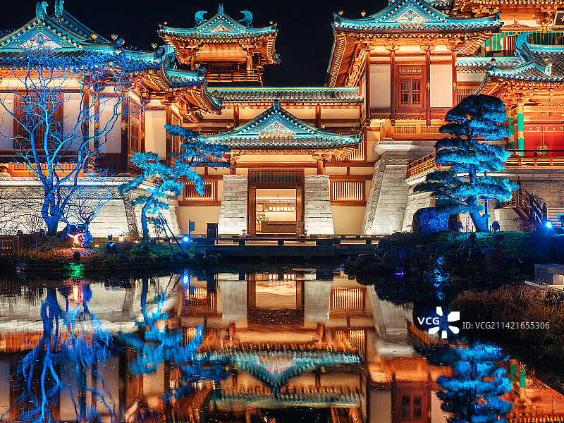 南京金陵小城燕集里风光航拍及夜景图片素材