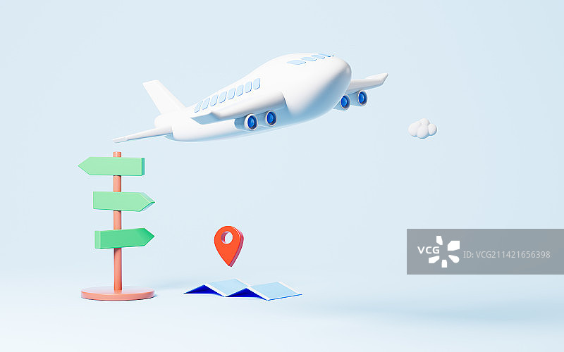 卡通飞机和指示牌3D渲染图片素材