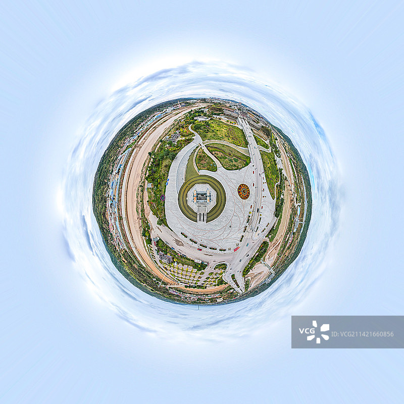 中国甘肃庆阳市庆州古城航拍球形视角图片素材