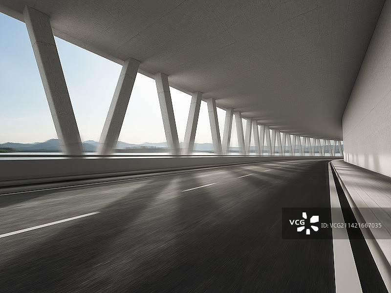 隧道桥梁公路路面与西湖自然风光图片素材