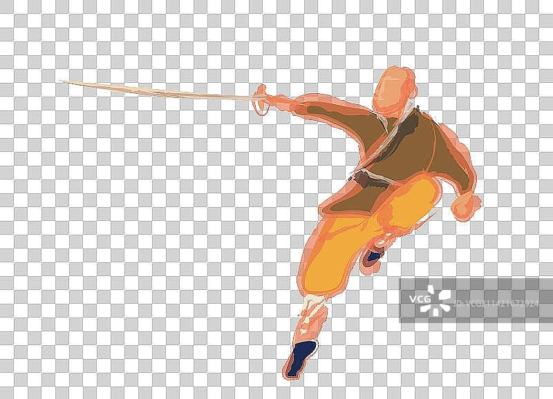 水彩武术少林武僧使剑招式图片素材