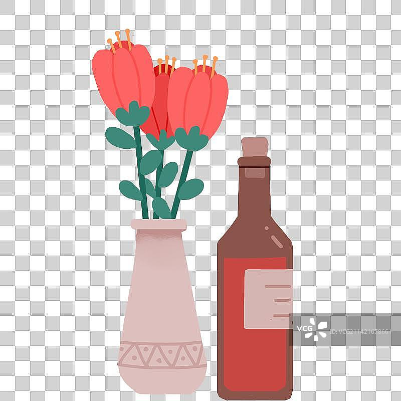鲜花与红酒图片素材