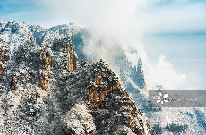 焦作云台山雪景航拍图片素材