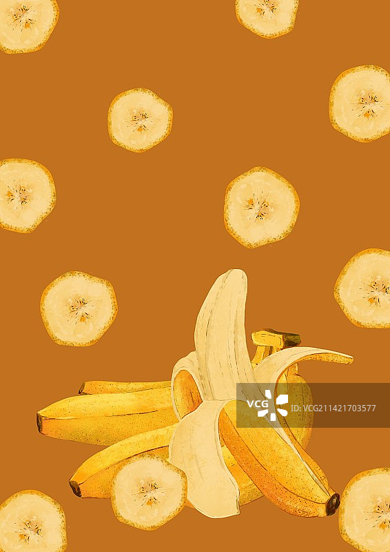 新鲜水果切片清新背景插画香蕉图片素材