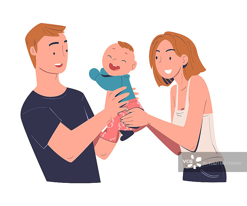 幸福家庭：夫妻抱着婴儿图片素材