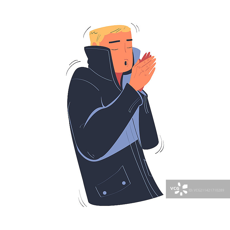 身穿保暖衣物瑟瑟发抖的年轻人图片素材